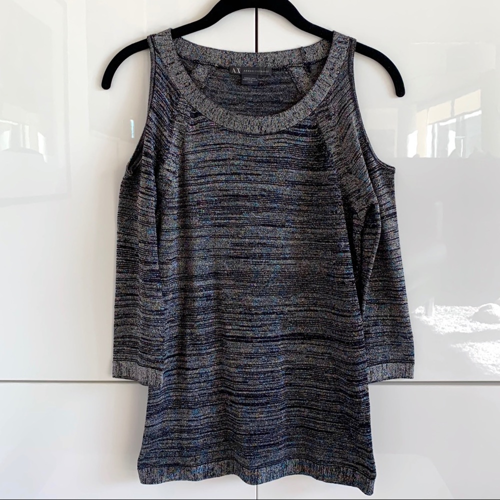 Armani Exchange Metallic Thread Cold Shoulder Knit